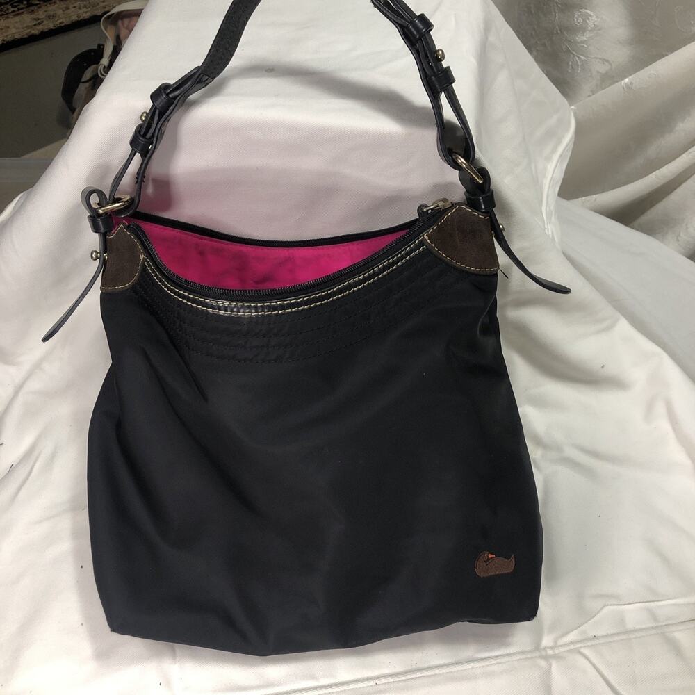 Dooney & Bourke Nylon Hobo Shoulder Bag Black leather strap